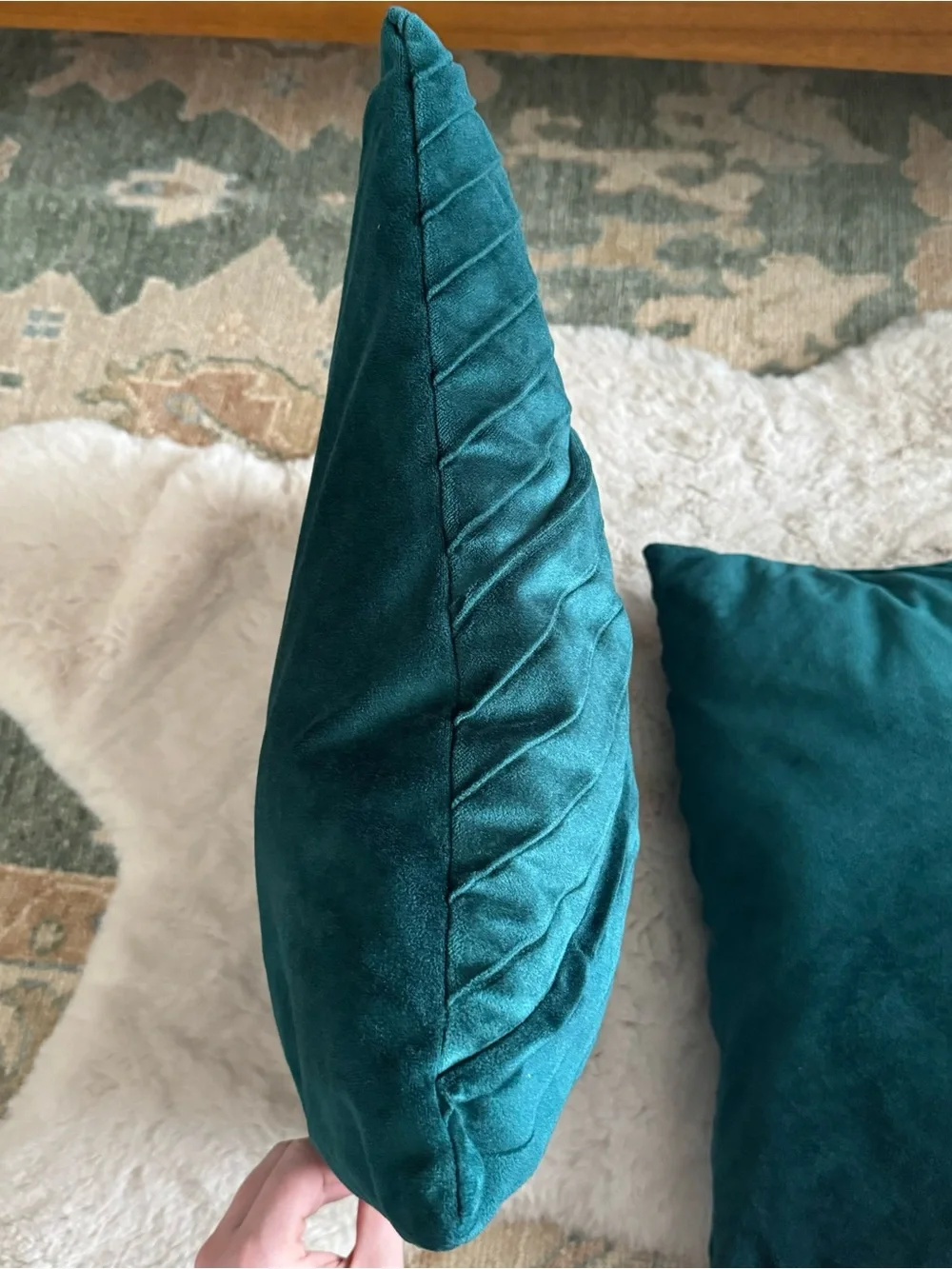 Teal Pleated Velvet Decorative Throw Pillow - Modern Home Bedding- Set of 2